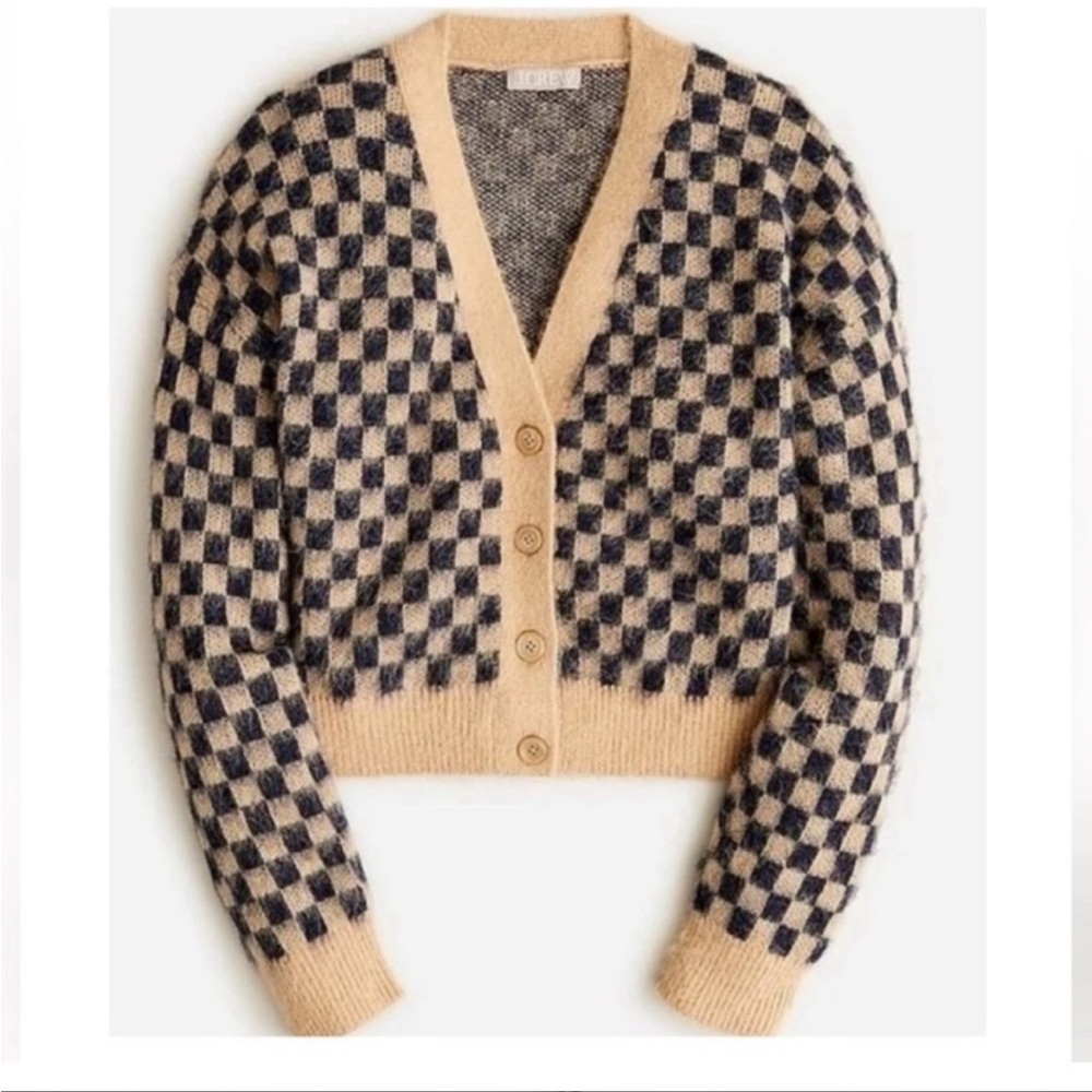 J Crew checkered V neck cardigan